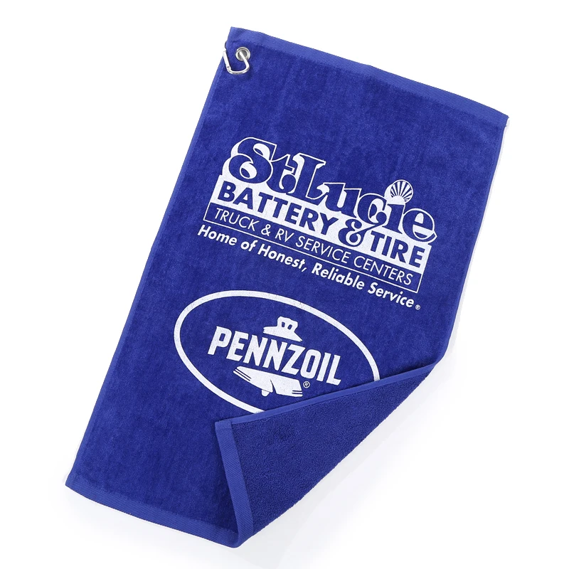Factory Custom Logo Best Golf Towel Silk Screen Printing 100% Cotton Golf Towel With Hook