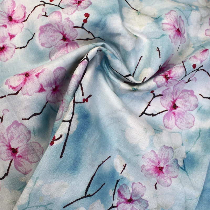 
High Quality Small Fresh Style Ramie And Cotton Printed Fabric For Sale 