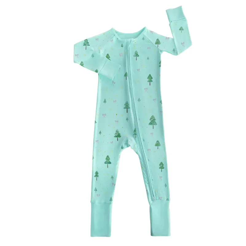 Custom Soft Infant Bamboo Clothing Print Zipper Baby Bamboo Romper Organic Fabric Viscose Pajamas Baby Clothes Wholesale