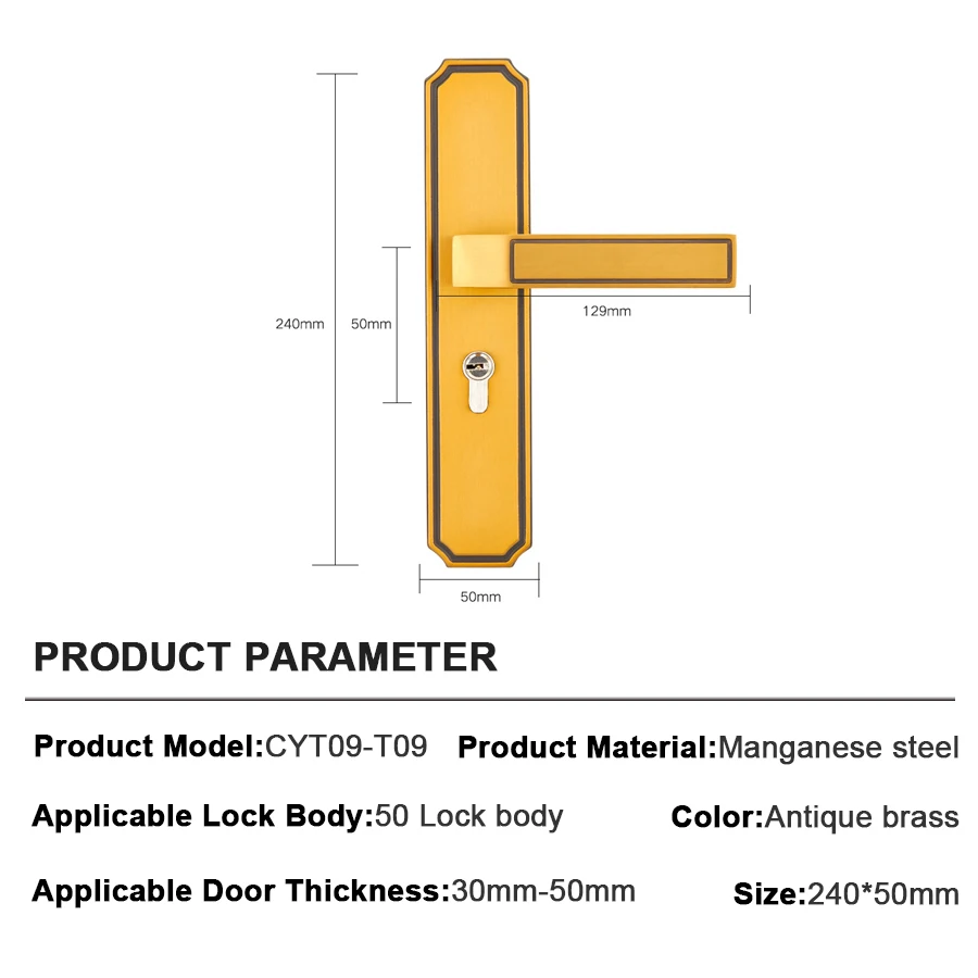Hardware Iron Steel Cheap Door Handle Golden Brass Color Door Handles
