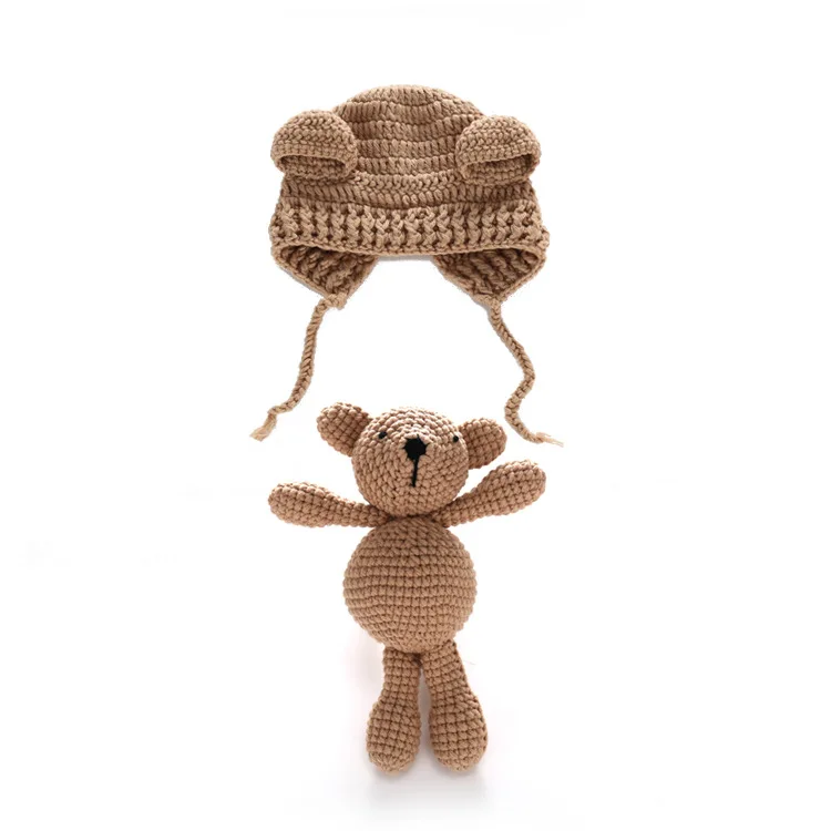 New hand-woven baby photography clothing bear doll hat