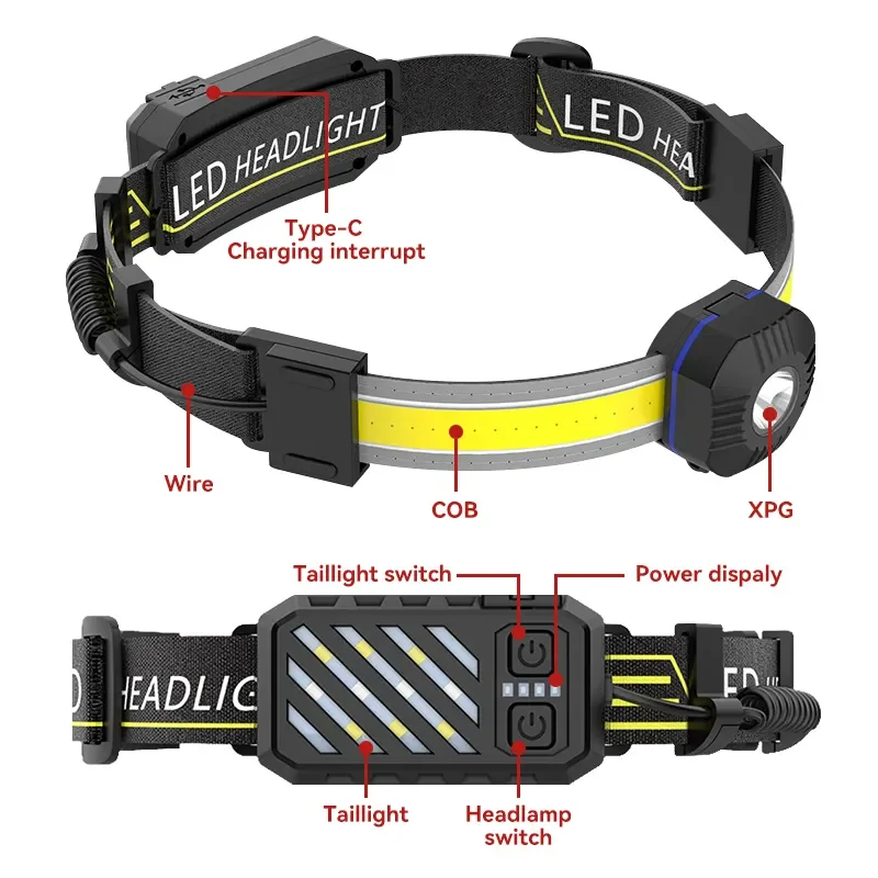 Portable Rechargeable Head lamp XPG COB Outdoor Running Climbing Working Waterproof LED Headlight Headlamp  With Warning Light