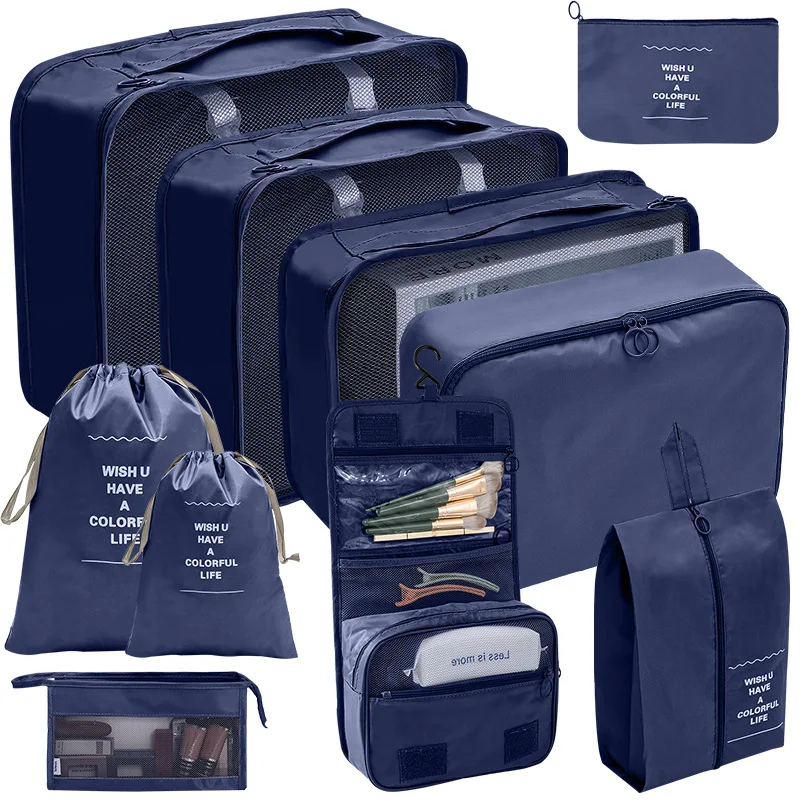 Travel Essential Bag Clothes Shoes Toiletries Bag 10 Pieces Set Packing Cubes for Suitcases