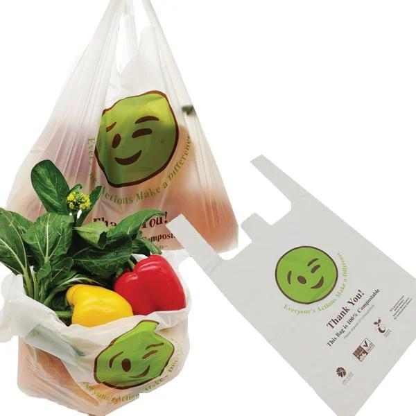 Vest Vegetable Bag 100% Bolsas Biodegradable Corn Starch Plastic T-shirt Roll Shopping Bags Compostable T Shirt Bags