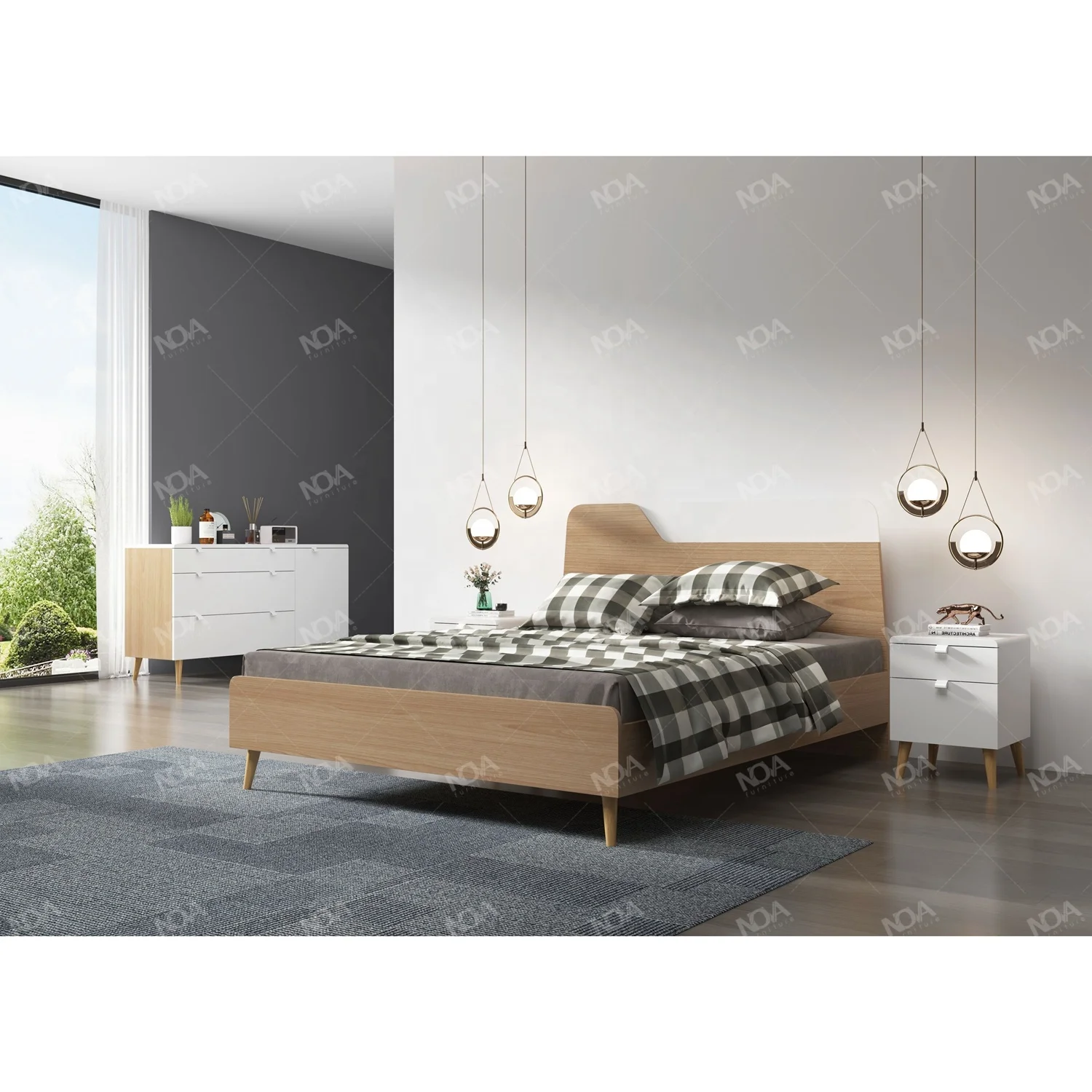 NOVA Luxury Modern Wood Grain+White Dresser Organizer Melamine Finishing Simple Dresser With Drawers For Bedroom