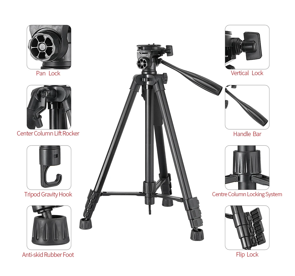 Kingjoy VT-860S Phone Tripod with Carry Bag for Live Streaming Extendable Travel Lightweight Photo Tripod Stand