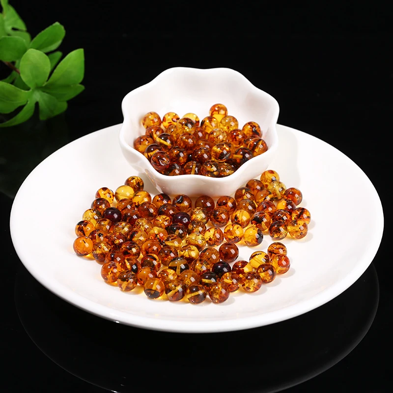 JD GEMS 6mm 8mm Semi Precious Agate Stone Loose Spacer Bead Natural Flower Amber Round Beads for Jewelry Making