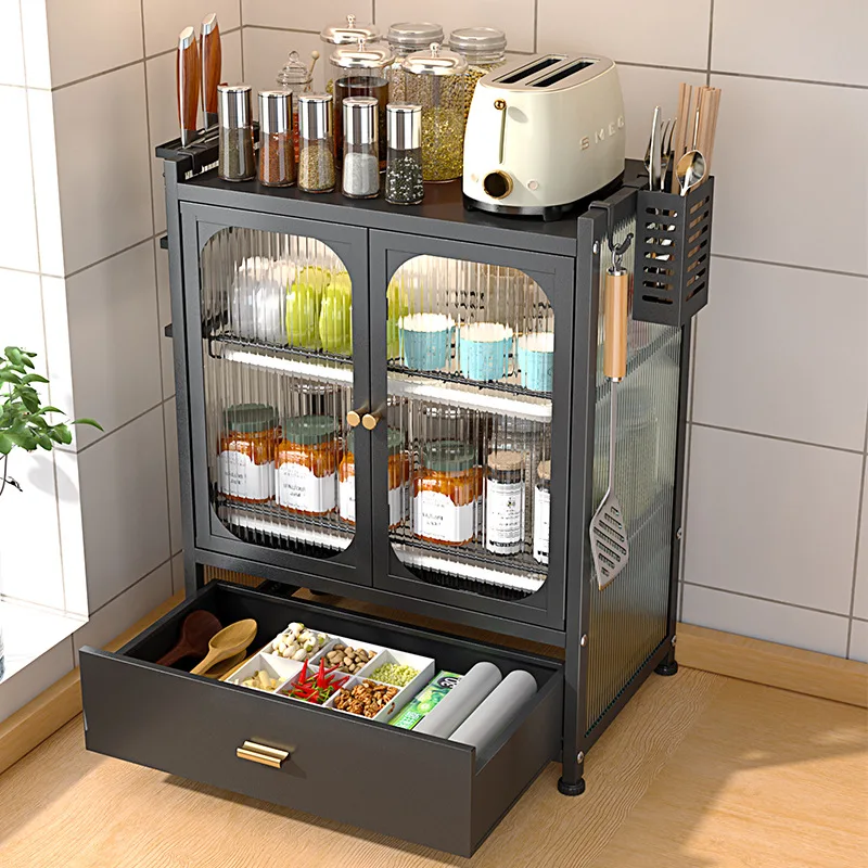 Kitchen rack carbon steel dustproof with cover drain bowl rack free punching dish storage cabinet