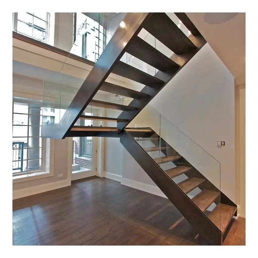 Prefab Black Double Stair Stringer Straight Stair case