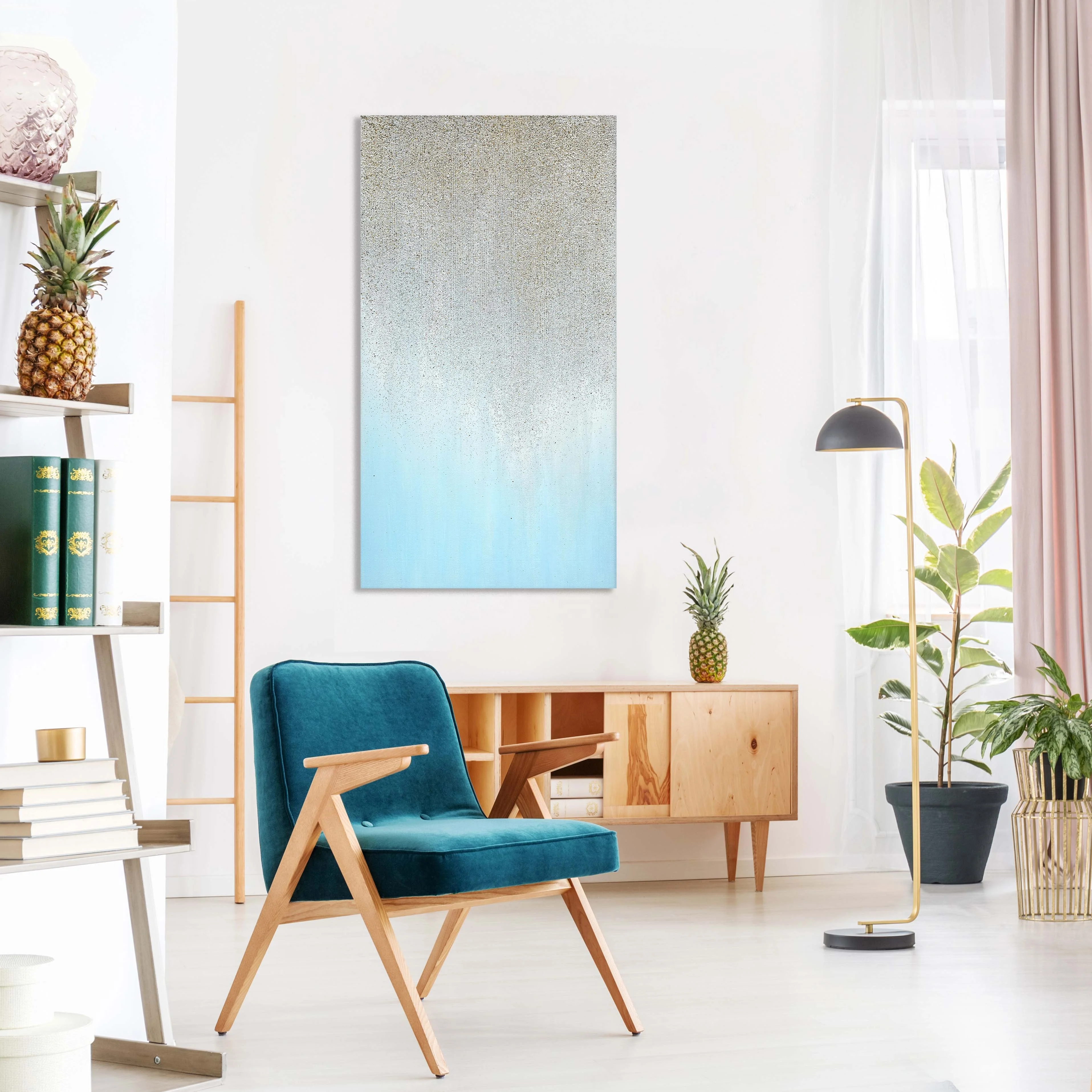 Artree Современный Высококачественный золотой синий цвет с блестками ручная печать на холсте оптовая продажа 3D настенная абстрактная картина