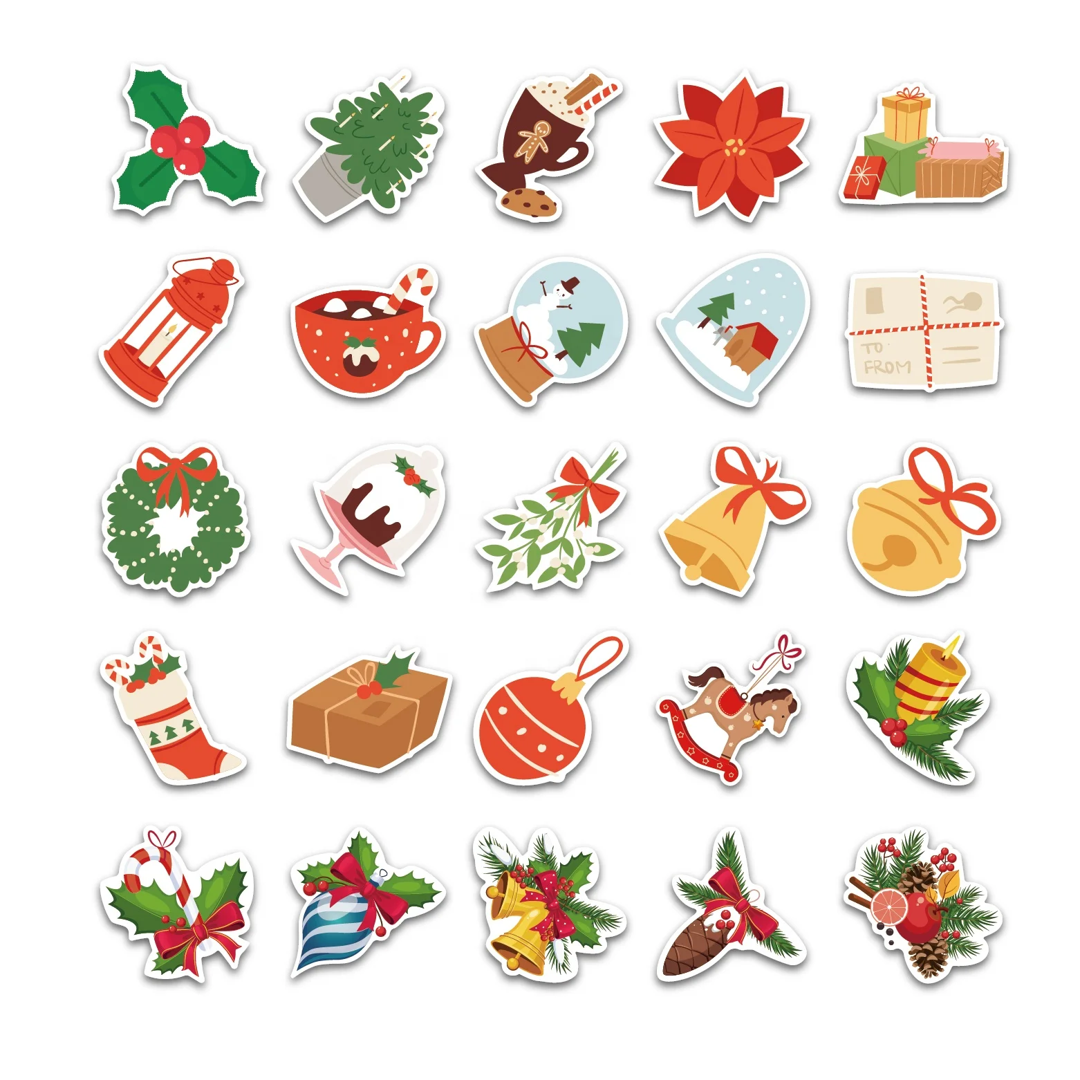 China manufacturer 50pcs custom design logo adhesive vinyl die cut stickers for Christmas decoration