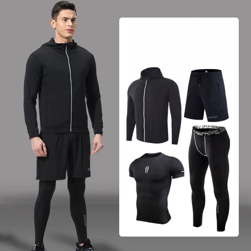 High Quality 2022 Custom Men Gym Wear Stretch Running Sweatsuit Compression Sports Wear 5 Pieces Training Wear