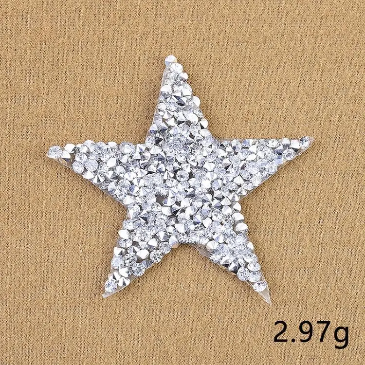 Wholesale iron on 6 cm sparkle crystal glass rhinestones patches multi colour bling hotfix star shaped rhinestone patch for bag