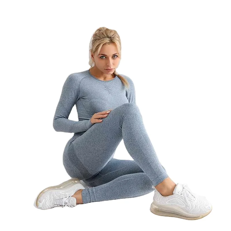 
Best Selling Long Sleeves Ladies Workouts Sliming Body Shaping Polyester Fitness Outfit Quick Dry Running Leggings Yoga Suits 