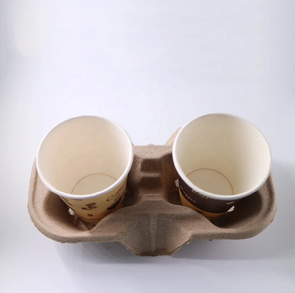Disposable Pulp Moulded Drink Paper Cup Carrier Holder Tray for 4