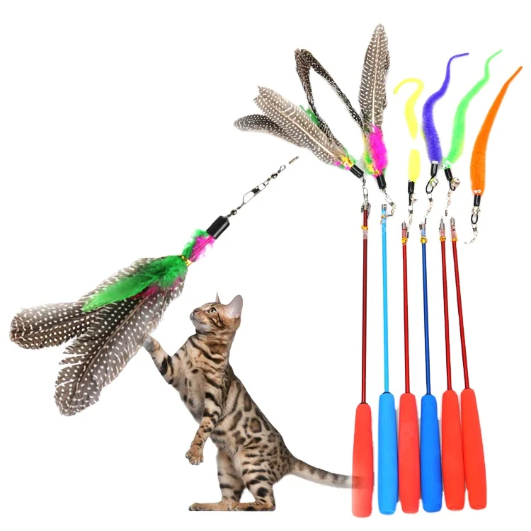 Hot Sale Adjustable Retractable Funny Cat Fish Rod Teaser Stick Wands Feather Pole Interactive Toy