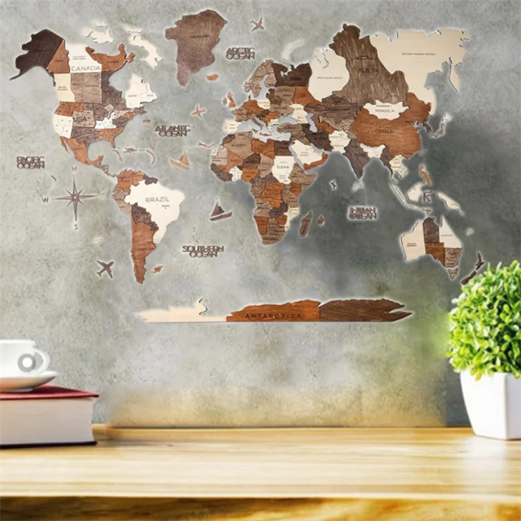 New home office gifts large push pin map decoration art wall world travel map 3D wood world map