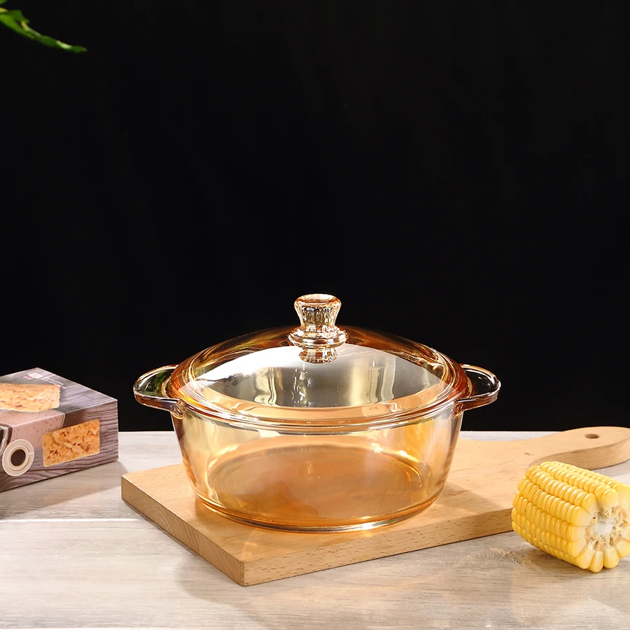 Manufacture high quality clear tableware stock glass bowl soup glass pot food salad serving bowl  with lid