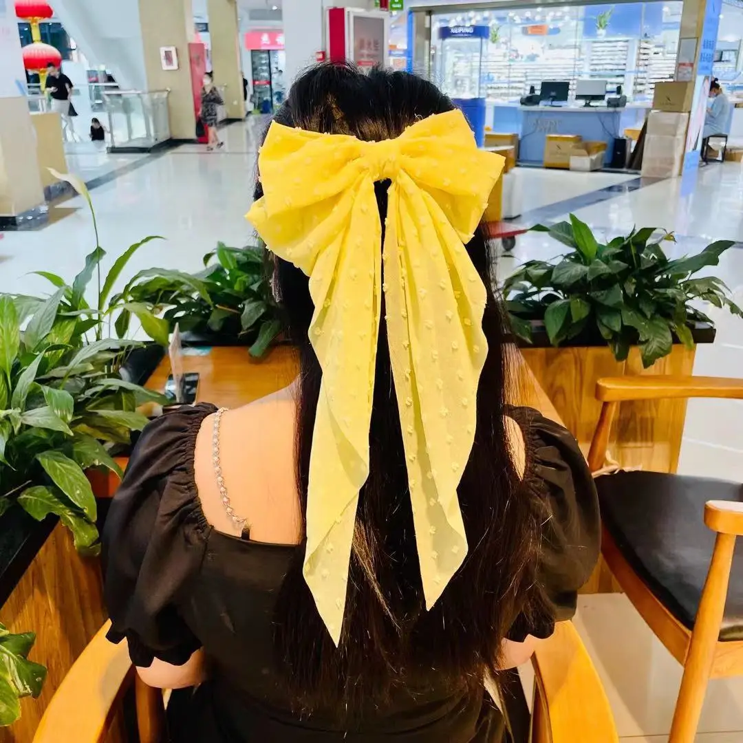 New Spring Summer Wave Dot Big Bow Hair Clips Large Satin Soft Color Bow Knot Barrettes Hair Accessories Clip For Girls Women