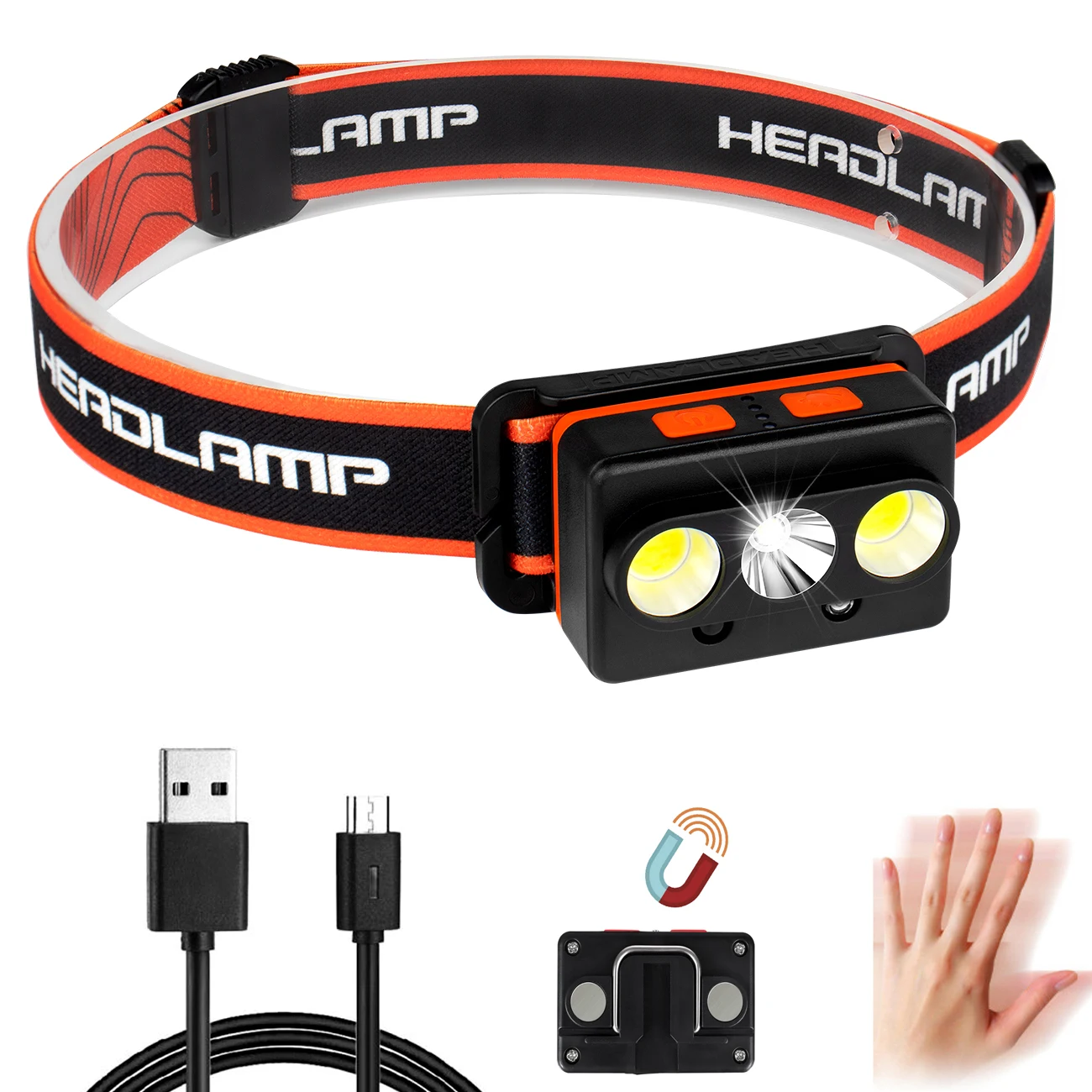 Super Bright Hands-free LED Headlamp Motion Sensor Head Lamp LED Headlight Torch Built-in Battery Inductive With Portable Box