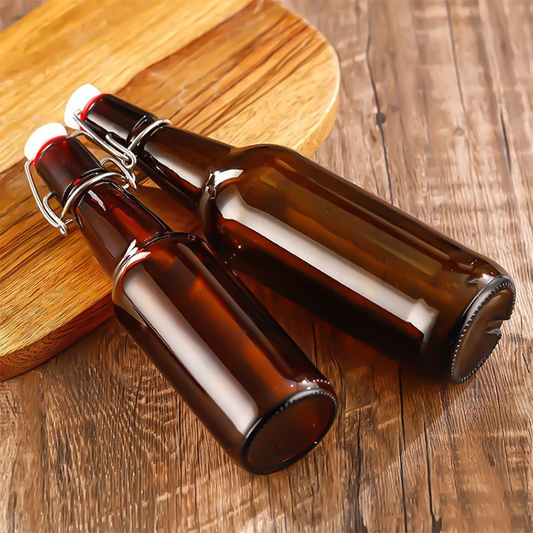 Classic Flip Lid Drink Glass Beer Bottles Swing Top Glass Bottle For Beverage Wine Water With Airtight Stopper Cap