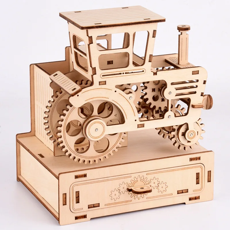 Wooden Early Education Educational Handmade Toys 3D Stereo Mechanical Assembly  Music Box Wooden Model Pen Holder