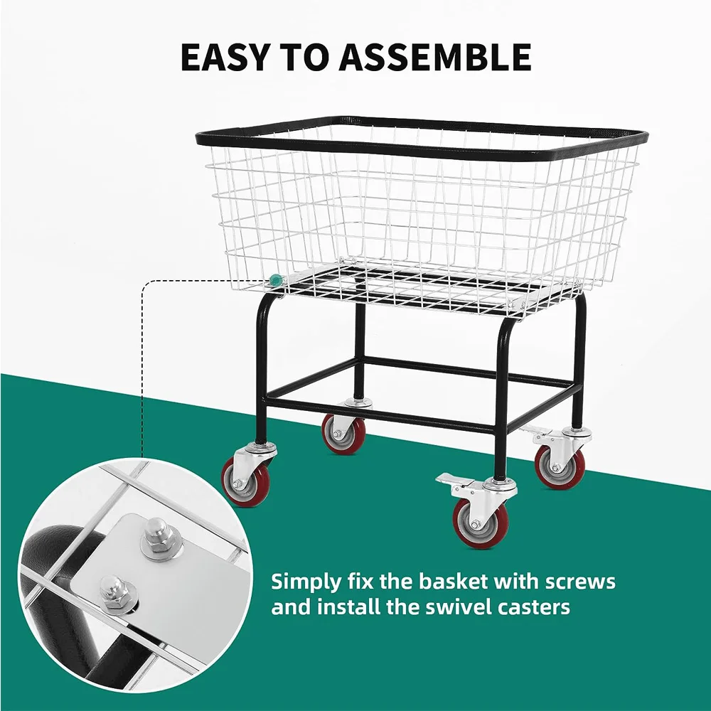 Wire Laundry Cart 2.5 Bushel, Rolling Laundry Basket with Wheels Commercial Wire Laundry Basket Cart with Galvanized