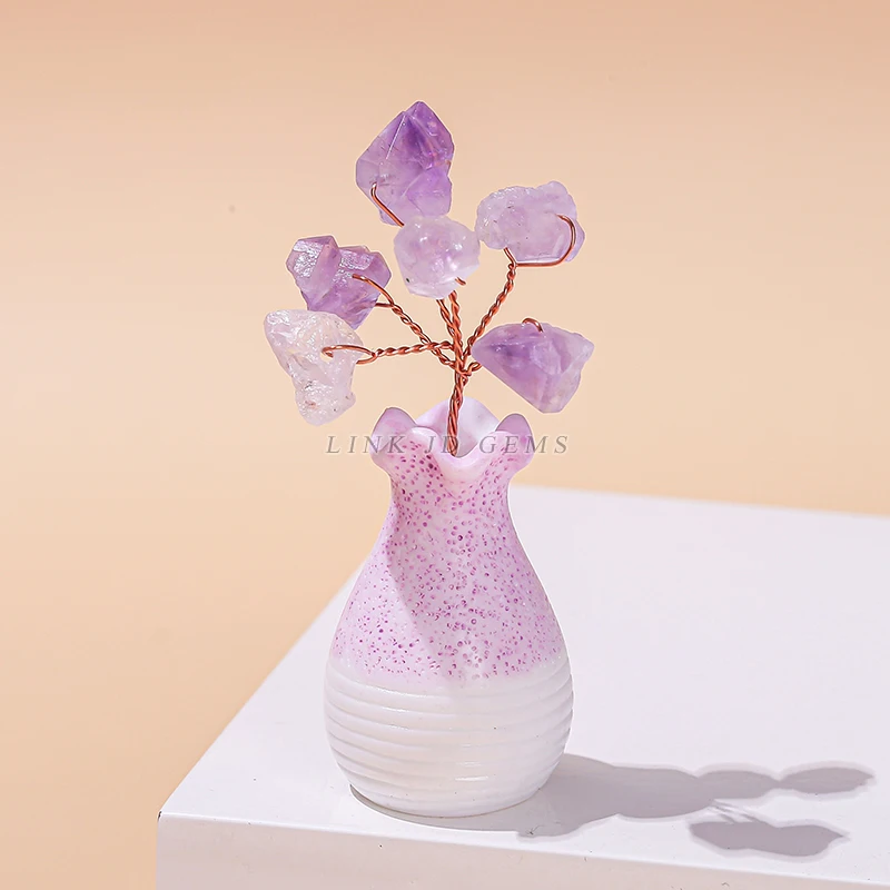 Natural Amethyst Flowers Crystal Lucky Tree Rose Quartz Gemstone Reiki Chakra Feng Shui Trees for Home Decor