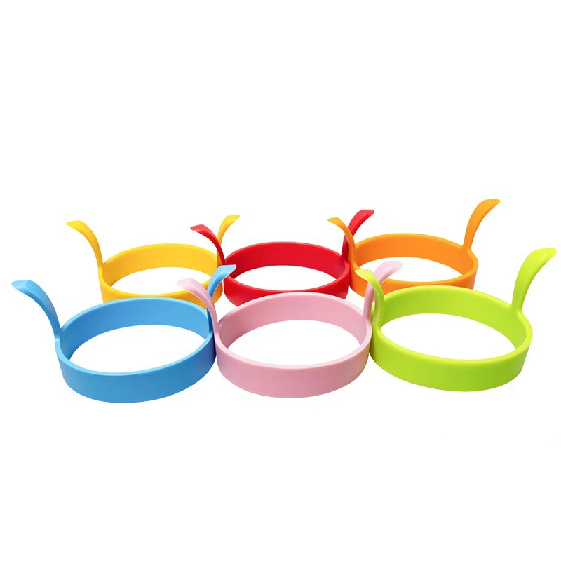 Round silica gel egg frying machine Silicon cake model omelette ring Kitchen round two-ear solid color silicone mold