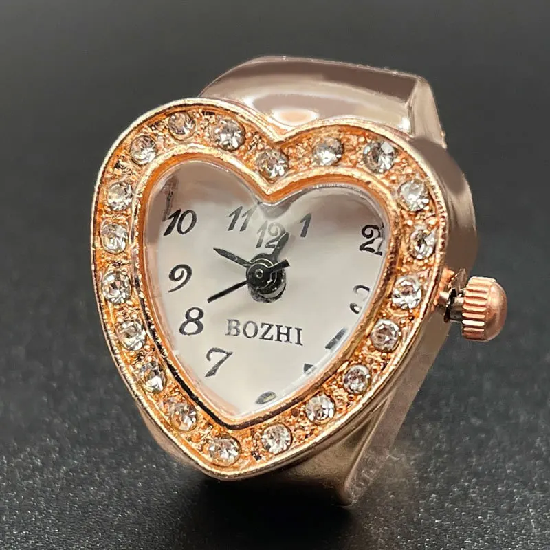 Finger Watches Rings Mini Rings Watch Rhinestone Stainless Steel Elastic Quartz Heart Shape Vintage Couple Jewelry Gift Ylm8646