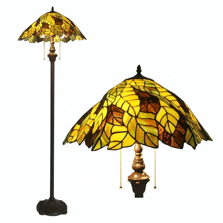 LongHuiJing 16 Inch Stained Glass Tiffany Floor Lamp with Tiffany leaf Shade