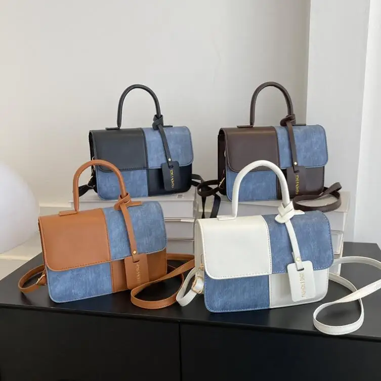 New Design Splice Contrast PU Girls Handbag Crossbody Ladies Shoulder Bag Mini Women Purse Handbags