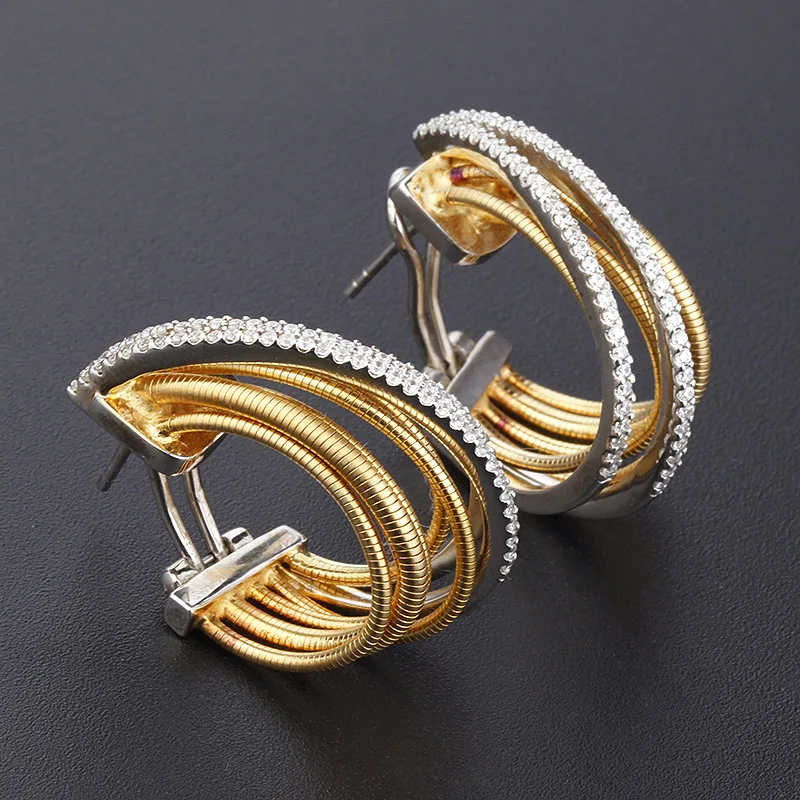 Moden tubogas silver earrings jewelry italy design hoop zircon earrings 18k gold rope cuff earrings s925 silver stud Party women