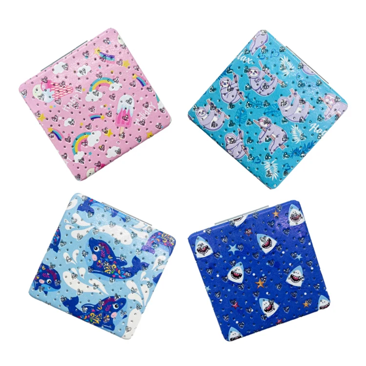 Wholesale souvenir gift mini pu foldable mirror custom logo double sided pocket mirror