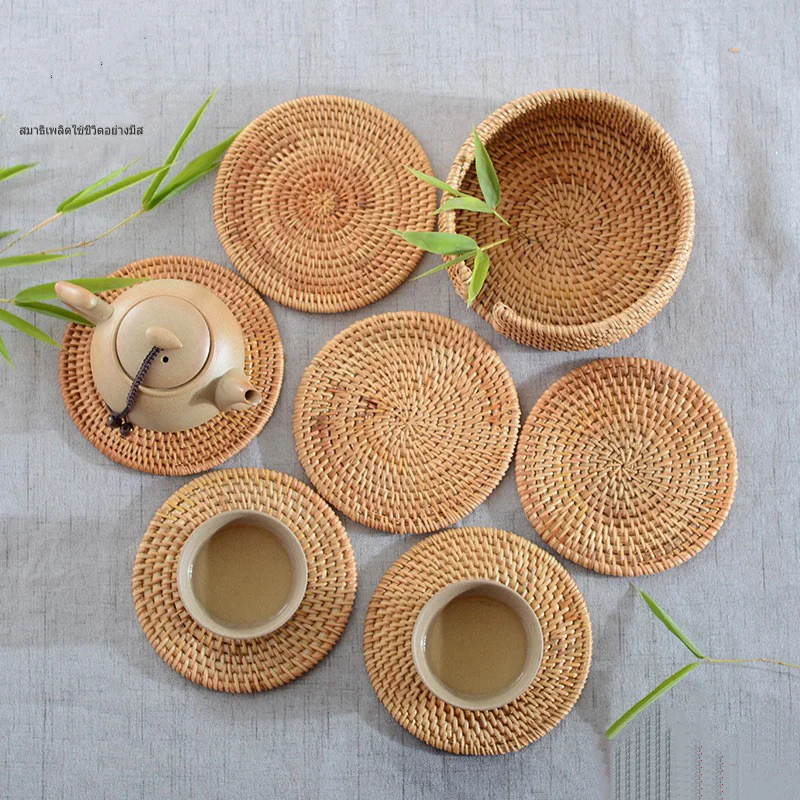 Natural woven round for bamboo christmas dining wedding party table rattan fringe placemats
