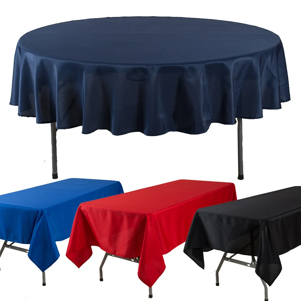 Customized 100% Polyester Rectangle Plain Solid Color Dinner Room Table Cover White Tablecloths For Weddings