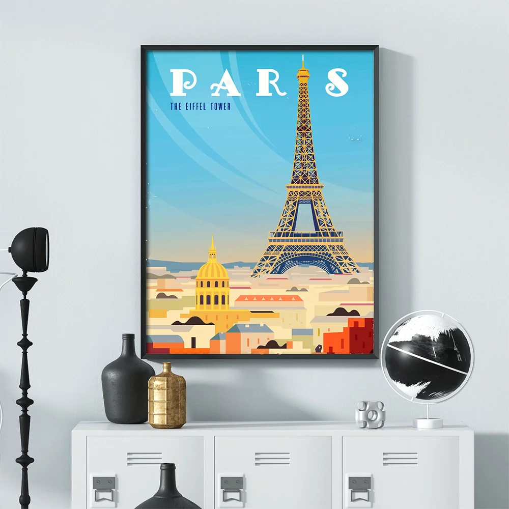 Paris France Travel Poster Vintage Eiffel Tower Picture Home Print Poster for Wall Art