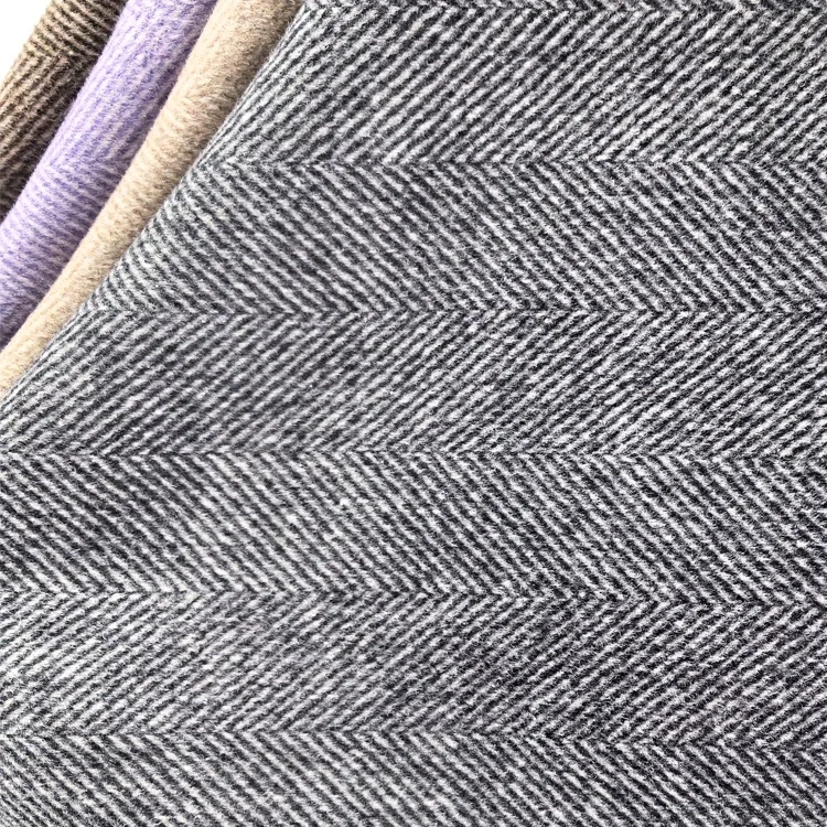 Winter Item Woolen and Poly Melton Tweed Garment Stock Fabric Plaid Woven Wool / Polyester