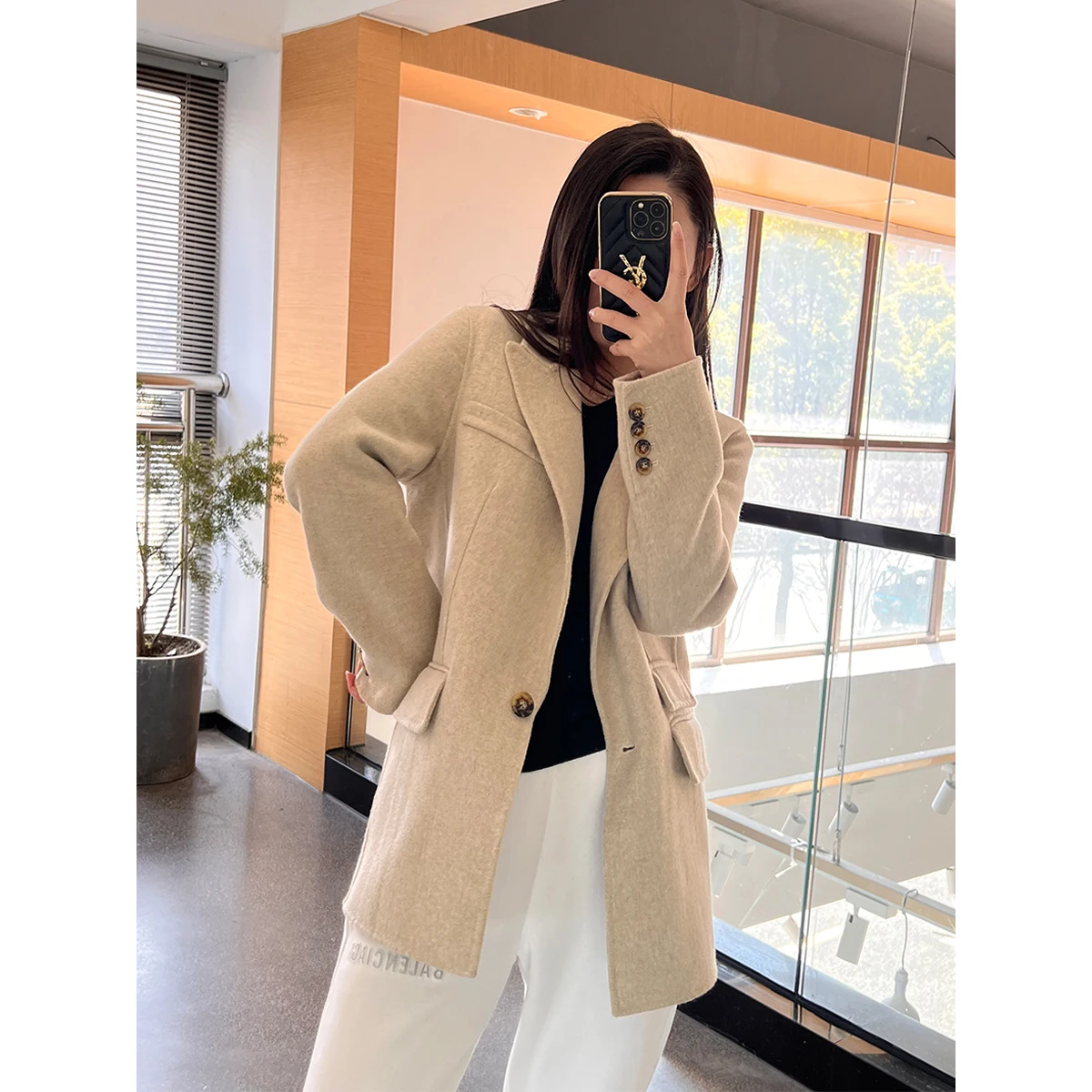 OEM winter coat long sleeve lapel jacket wool elegant ladies wool, cashmere coat