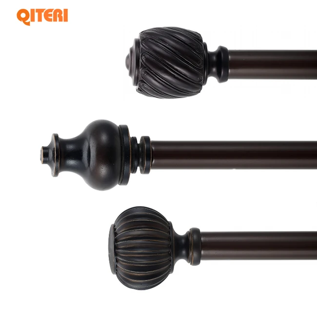Hot Sale 1 Inch Long Curtain Rod with Decorative Finials Adjustable Window Curtain Rods For Living Room And Kitchen