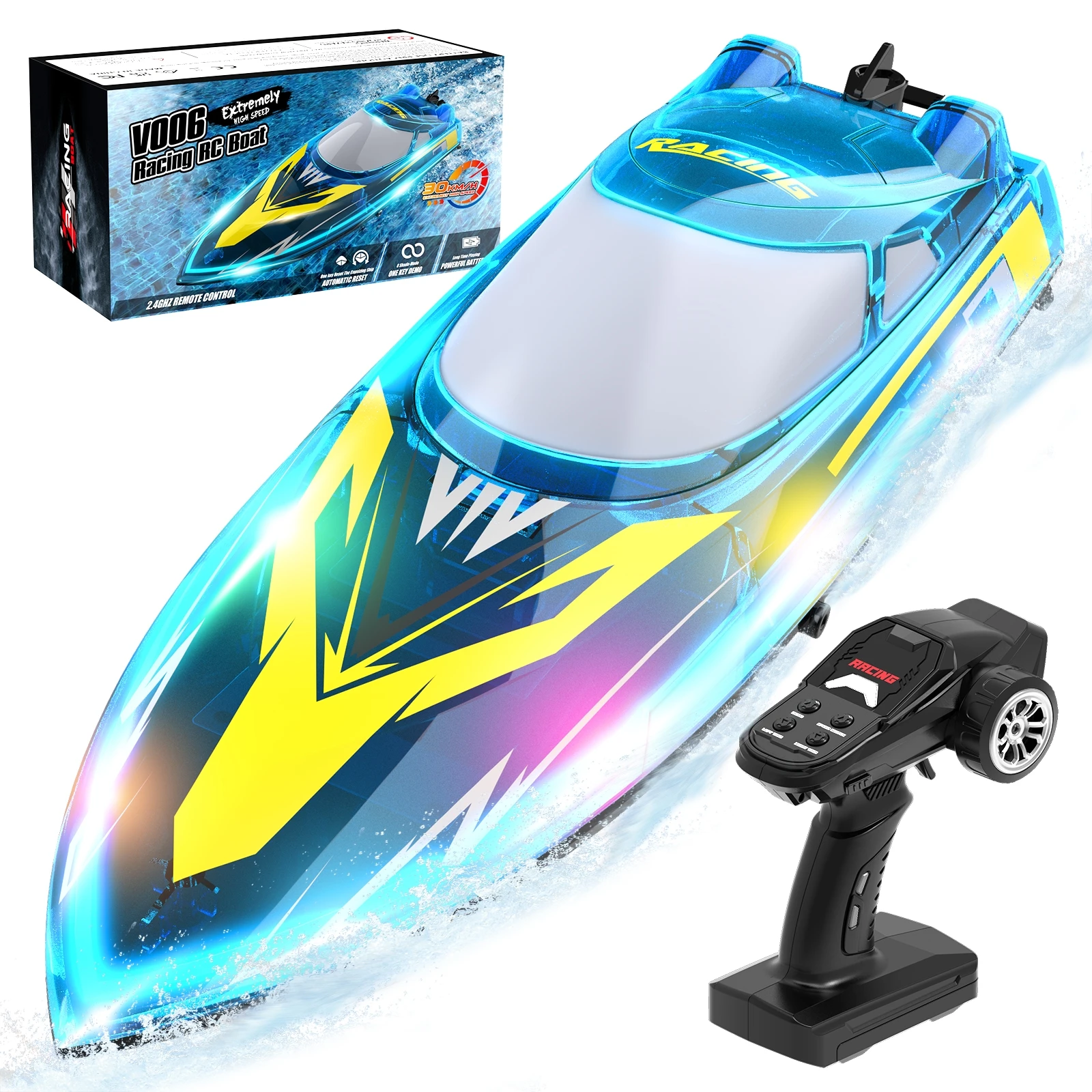 2024 Flytec V006 2 4 г радиоуправляемая лодка 30 км/ч опрокидыватель автосброса RGB светодиодный пульт дистанционного управления высокоскоростная гоночная летняя игрушечная