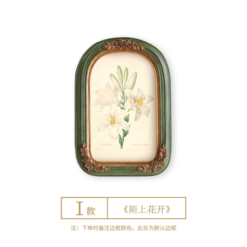 European Classical Desktop Ornament Decorative Painting French Plant Flower Arched Frame Hanging Painting