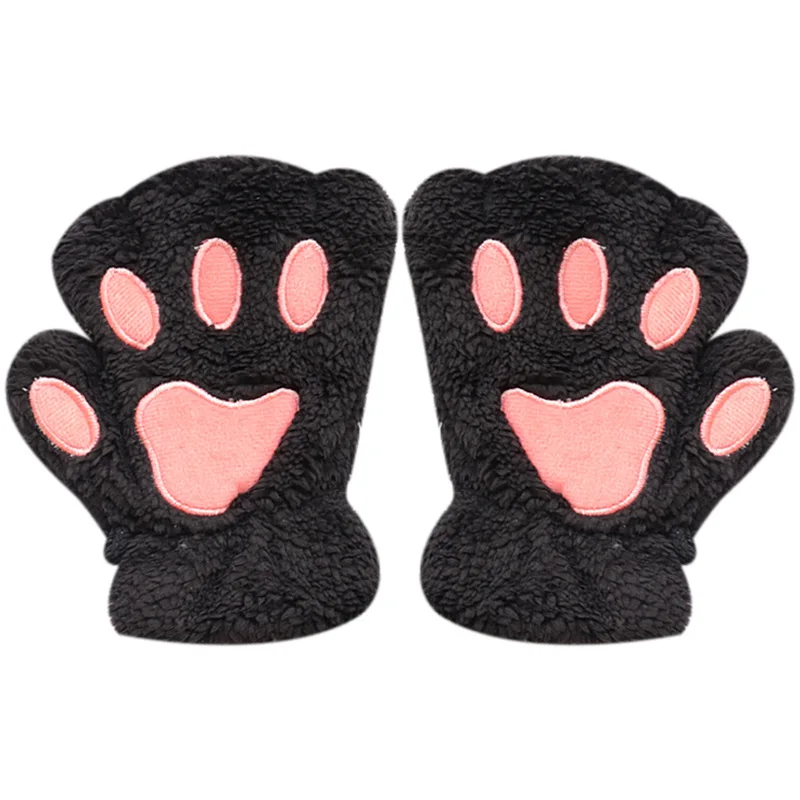 Hot Sale Cute Cat Paw Claw Womens Winter Warm Fingerless Plush Gloves For Girls Ladies Performance Props Red Cat Paw Gloves