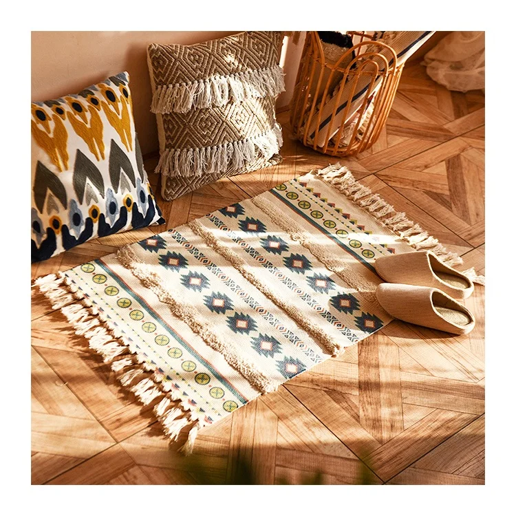 Bohemian Tufted Home Decoration Carpets And Rugs Printed Woven Cotton Rug With Tassel Floor Mat Table Mat Rugs