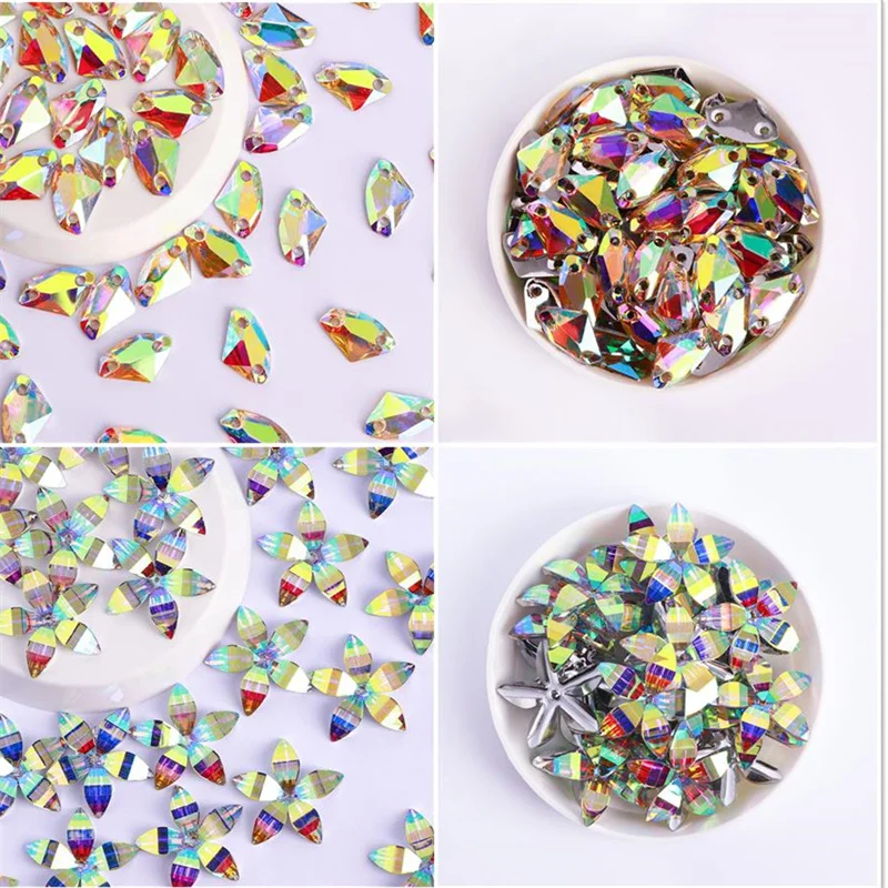 New Arrival Latest Navette Shape Resin Rhinestone AB Color 100 pcs per Package Bright Shining Resin Sew On Stones With Two Holes
