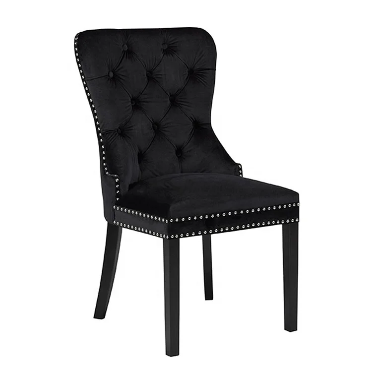 Black french furniture black lacquered solid wood legs with gilded brass velvet luxury elegant dining chairs