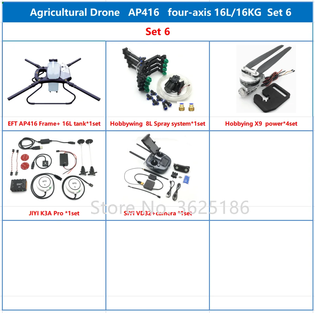 AP416 Agricultural Drone  16L 16KG Frame Hobbywing X9 JIYI K3A PRO K++ Flight Control SIYI VD32 H12 remote U6Q charger