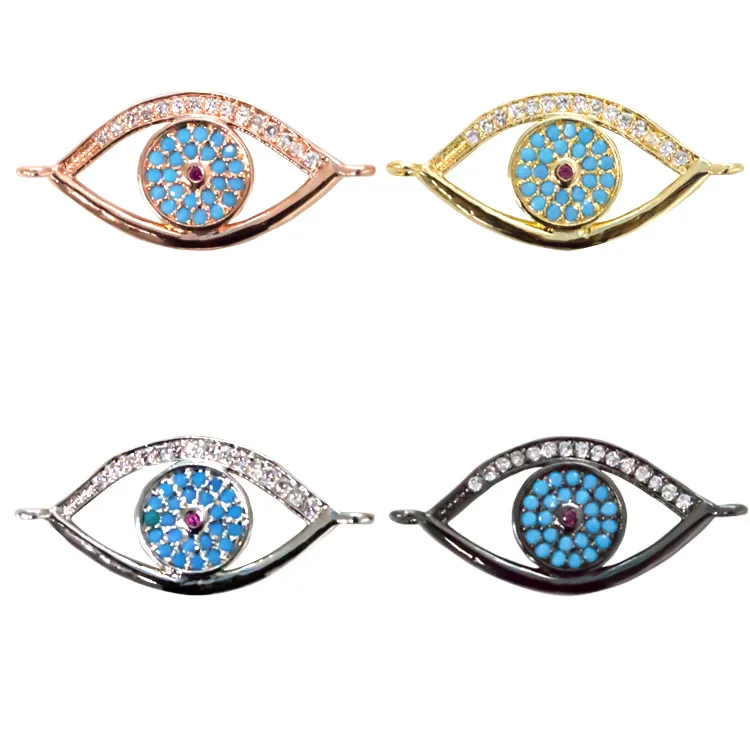 Wholesale fashion jewelry accessories CZ Micro Pave gold plated copper eye charms for jewelry making