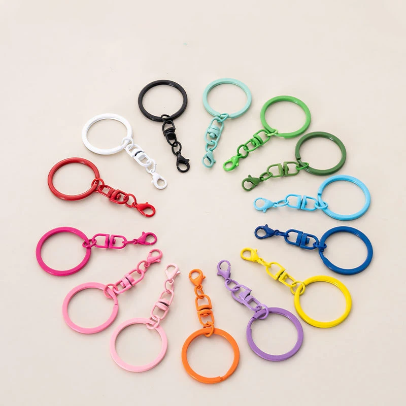 DIY Candy Color Keyring Connector Baking Paint Lobster Buckle Split Keychain Metal Key Chain Ring Accessories