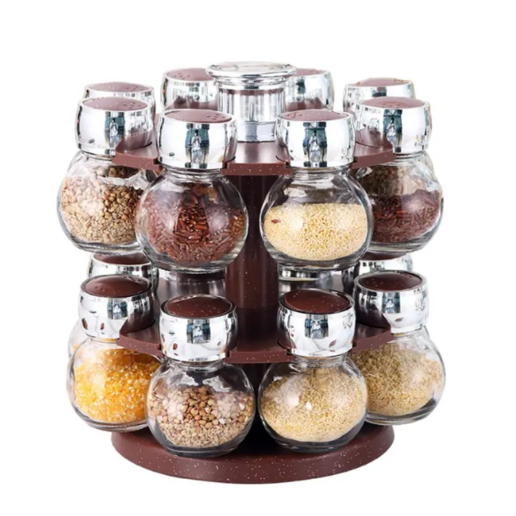 Hot Sell 16 Pcs Revolving Spice Bottle Rack With Stand Holder, Rotary Spice Bottle Rack Seasoning Jars Set